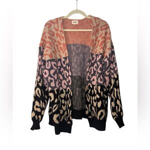BiBi Women's Colorblock Leopard Cardigan - Oversized
